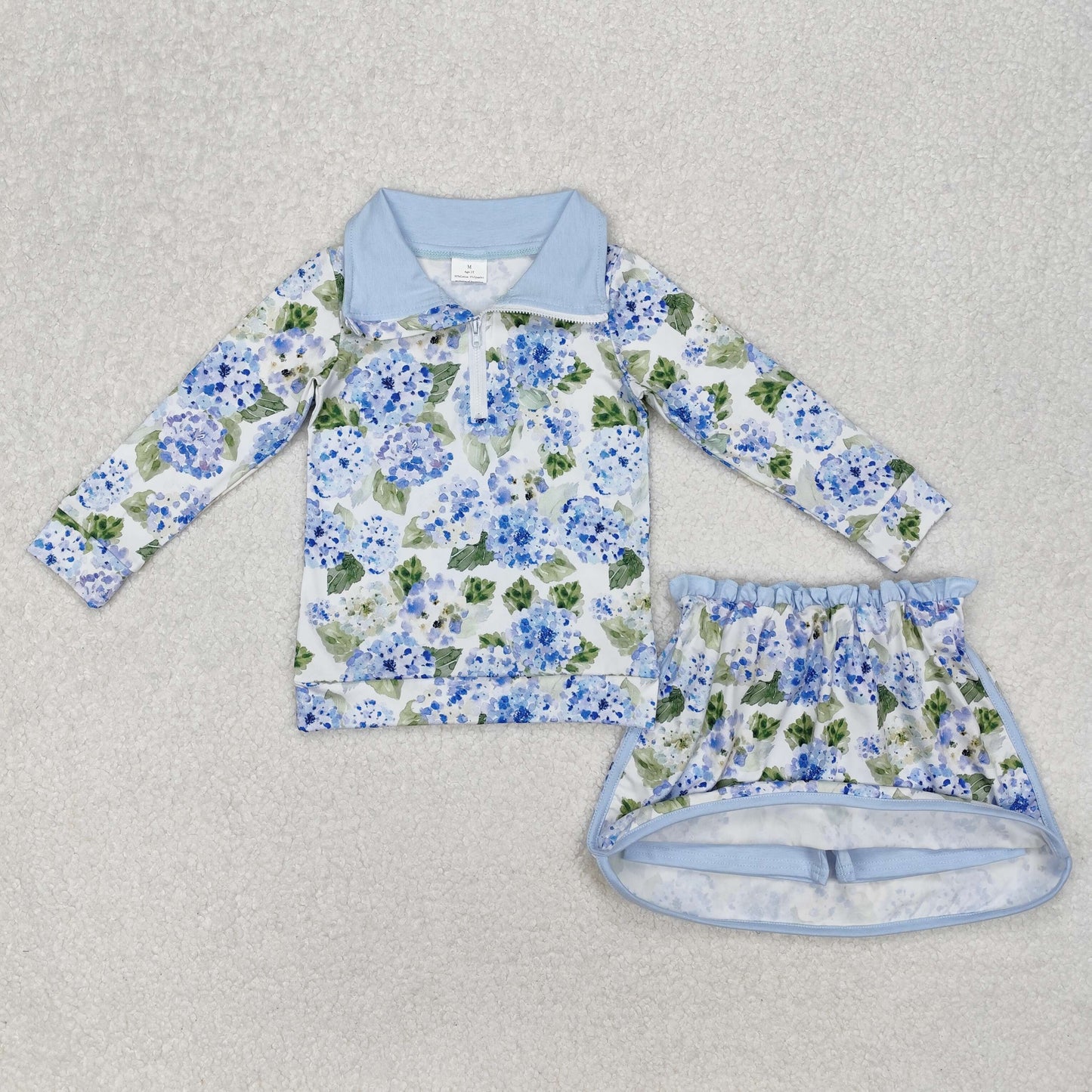Baby girls blue flower top matching skirt outfit