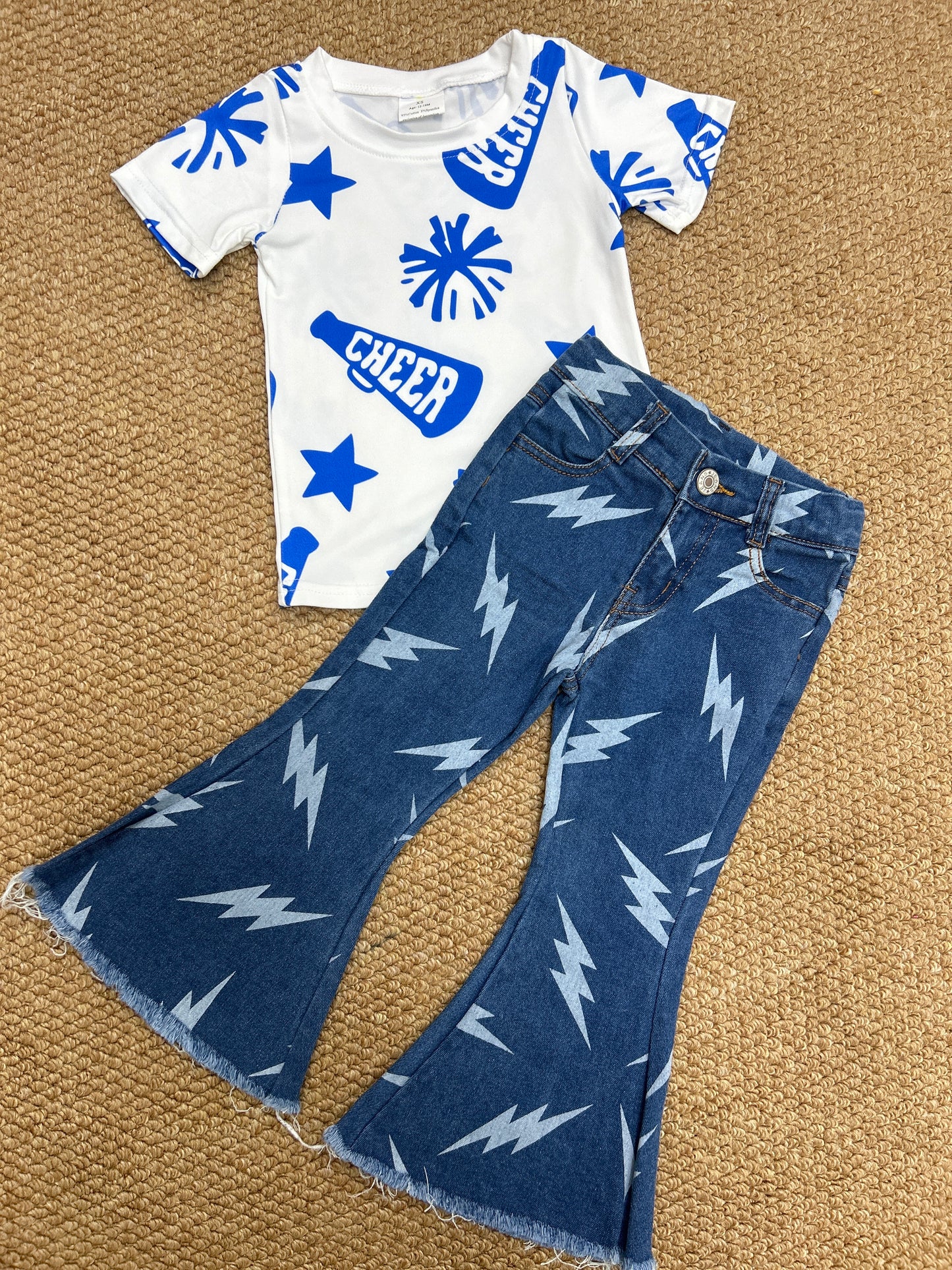 Toddle girls cheer shirt matching jeans bell bottoms clothes
