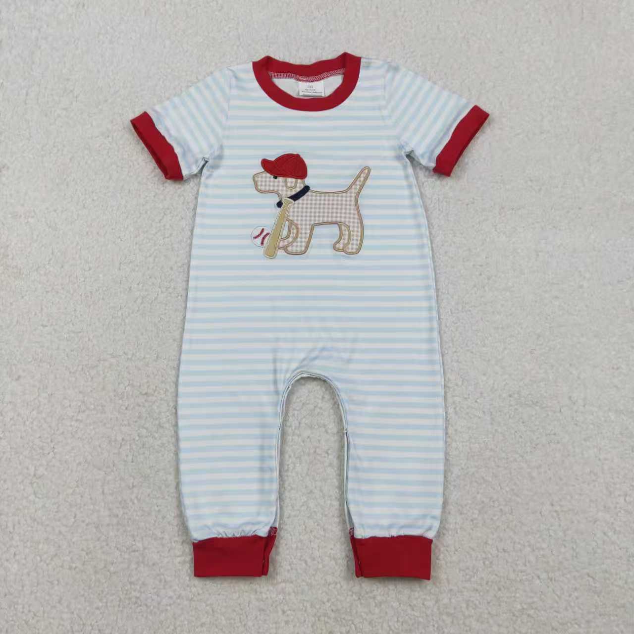 Embroidery Baseball Dog top matching pants baby boy outfit