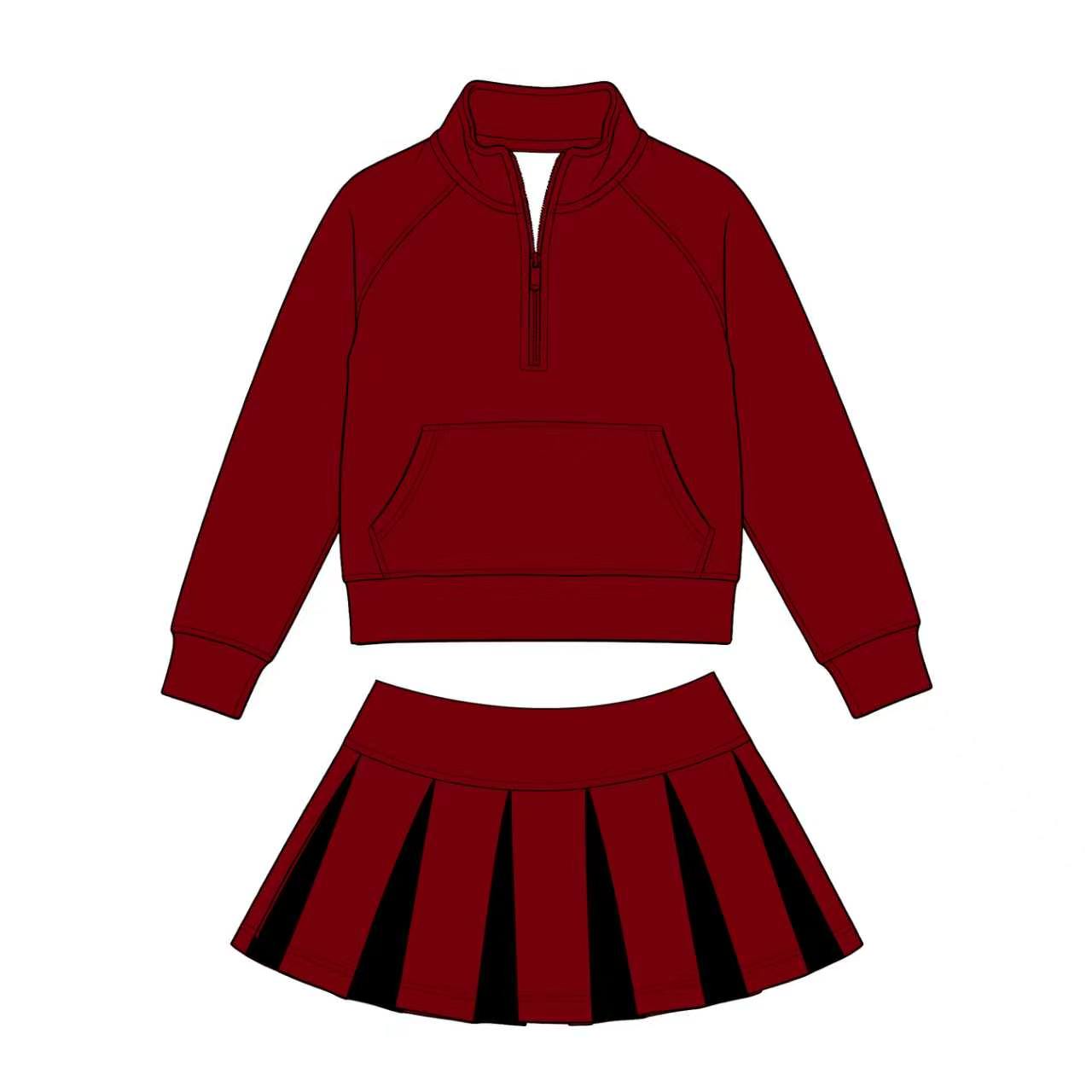 Kids long sleeve team pullover top matching skorts outfit wholesal factory price