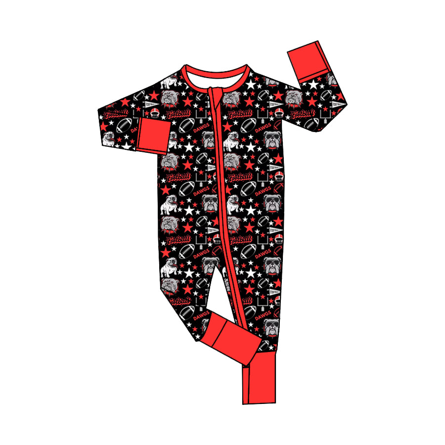 baby team dog print long sleeve zip romper