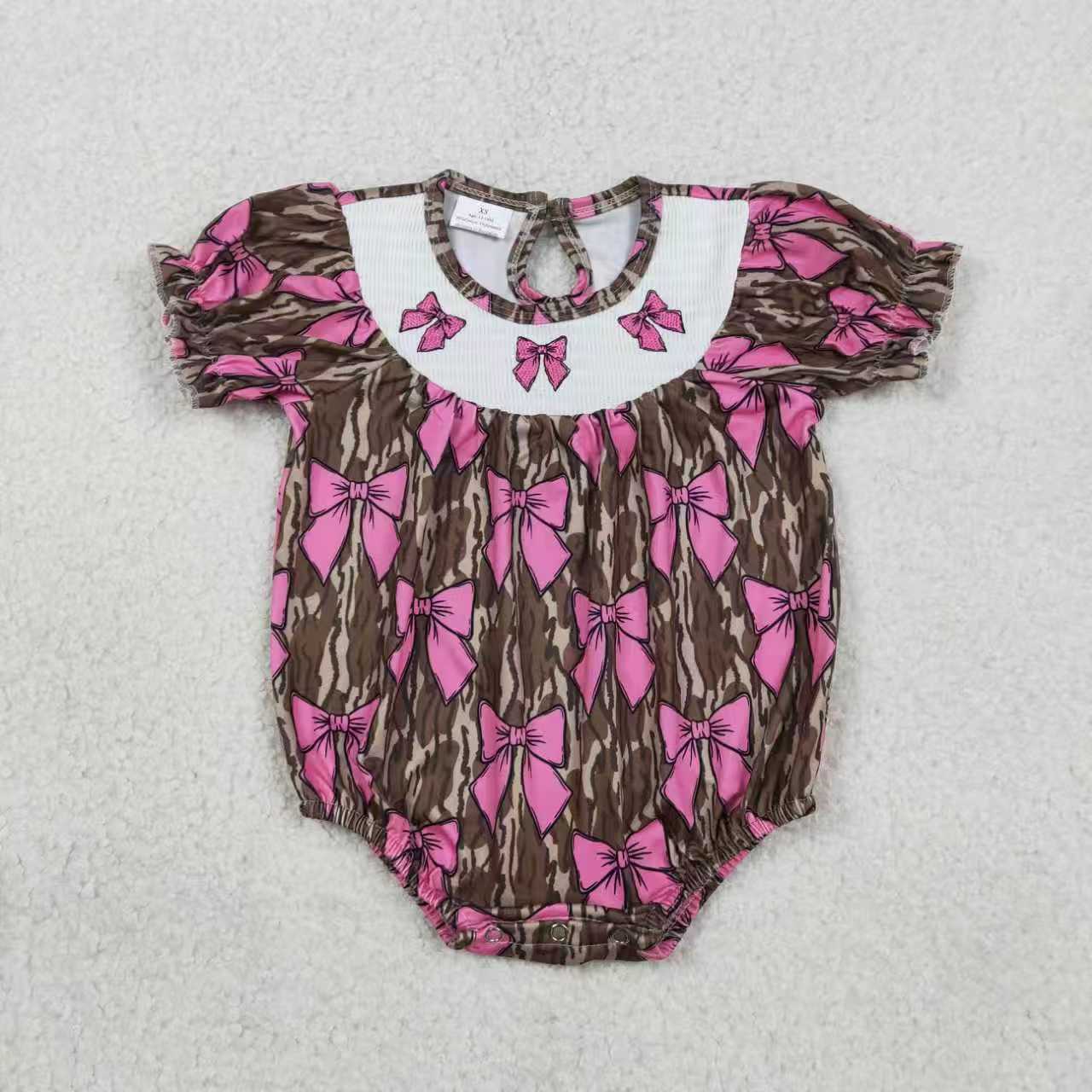 Pink bow camo design smokced dress