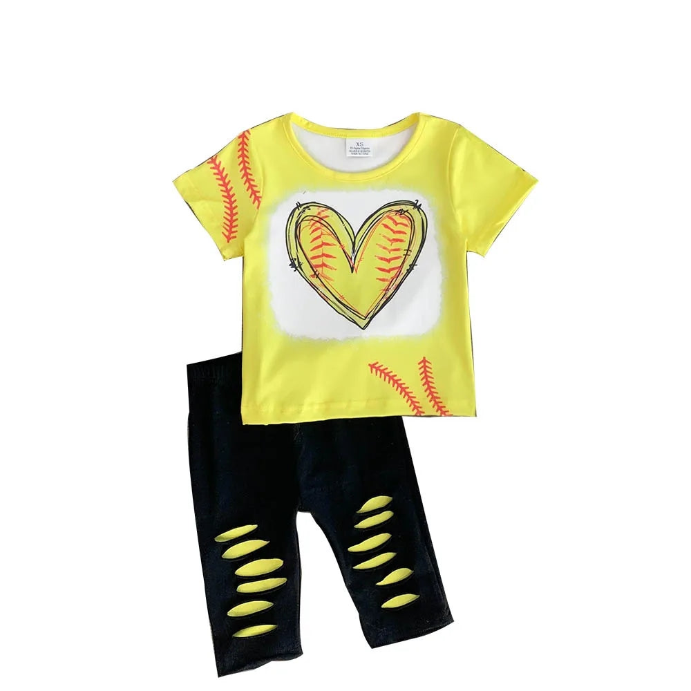 baby girls baseball heart clothing set