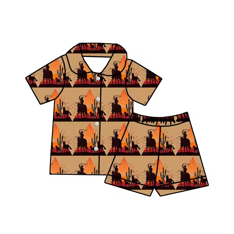 cowboy western cactus wholesale short sleeve pajama set