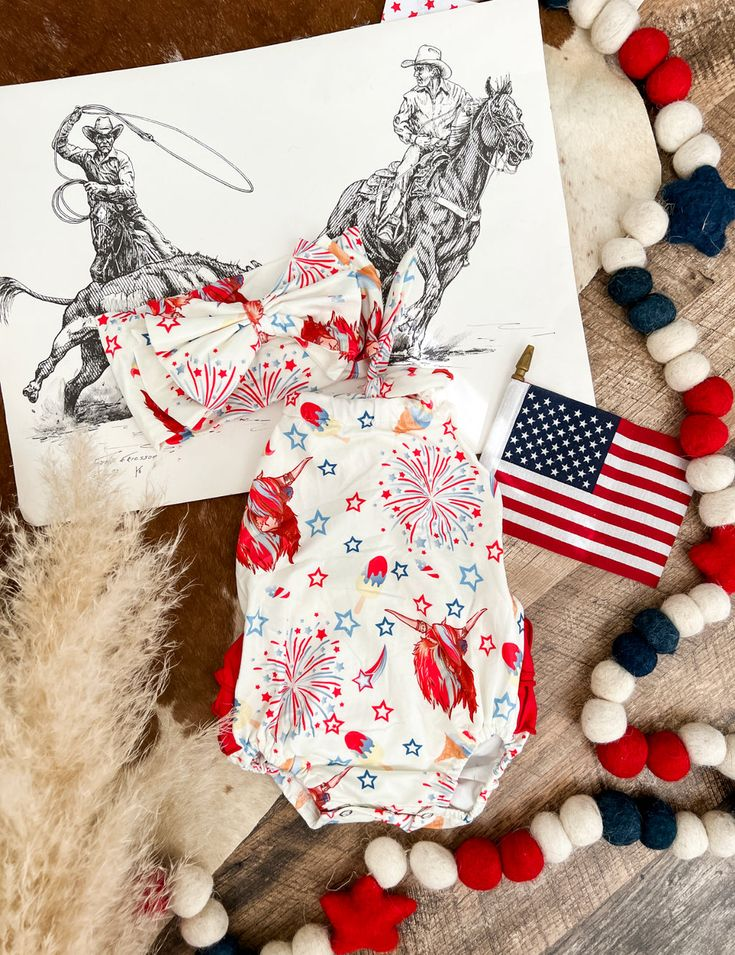 toddle girls july 4th highland cow romper