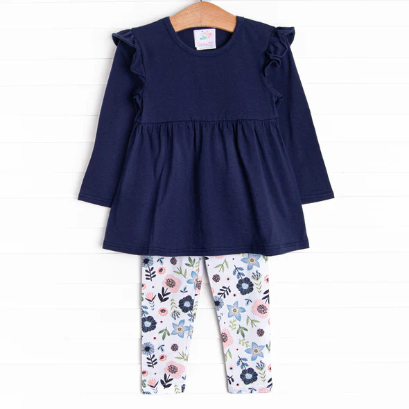 Toddle kids girl cotton shirt blue floral pants spring fall design outfit