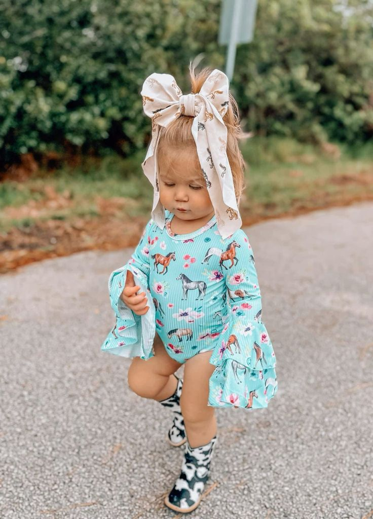 toddle girls floral horse western romper