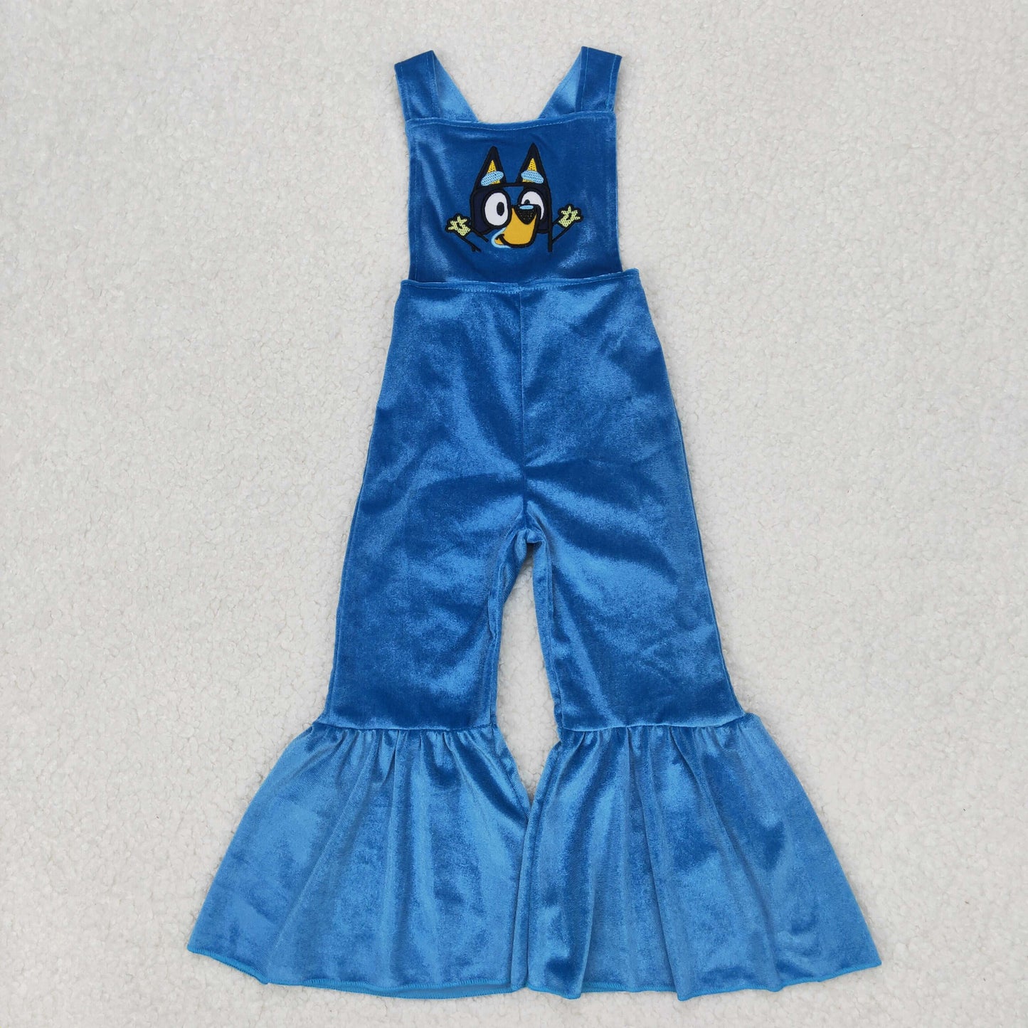baby girls embroidery blue cartoon dog velvet jumpsuit