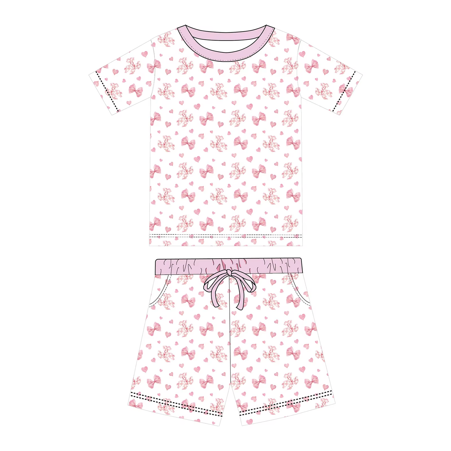 Pink bow design girls summer outfit