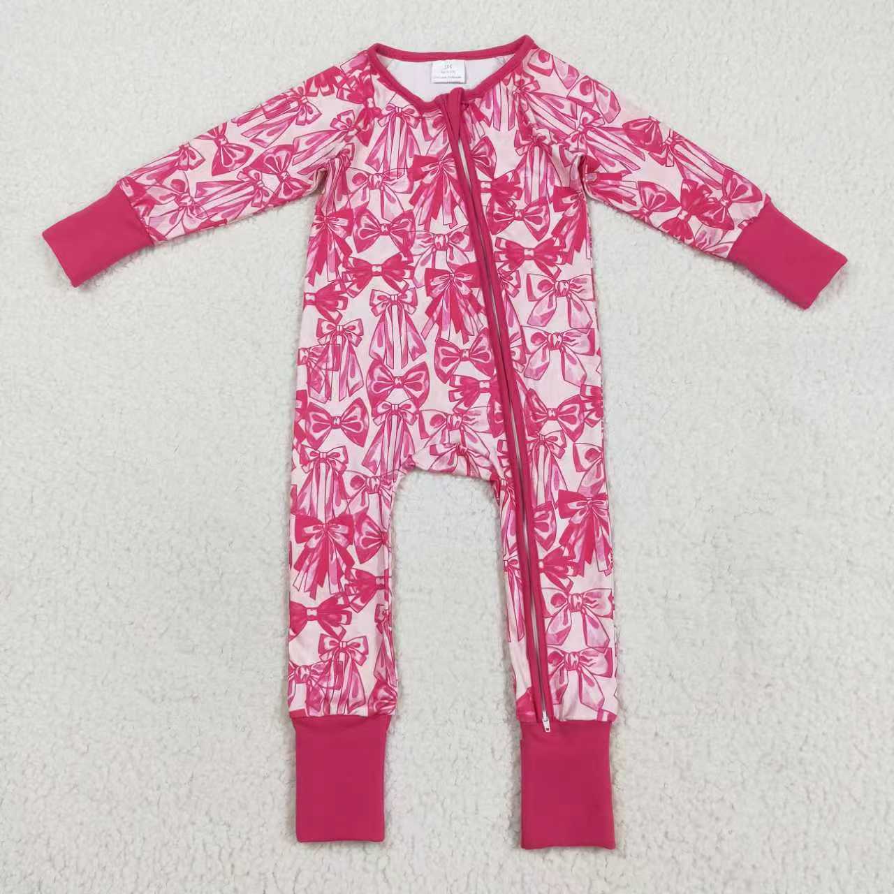 Pink bow long sleeve pajama set outfit