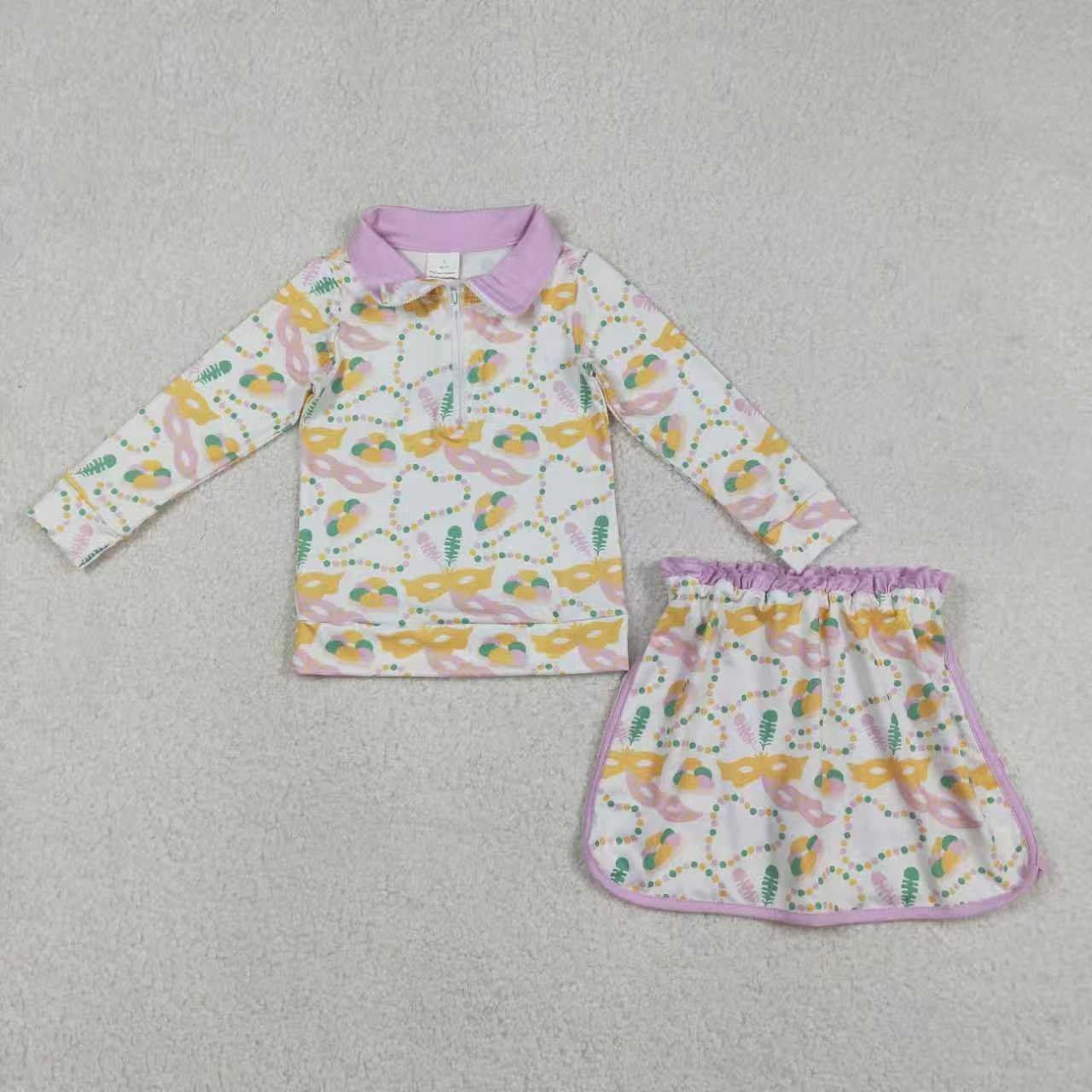 Mardi Gras pullover matching skirt girls outfit