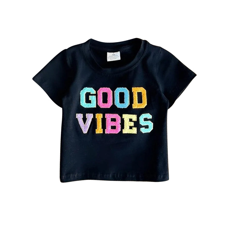 baby girls good vibes short sleeve black shirt
