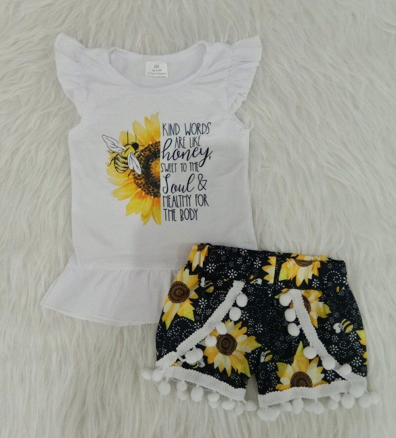 Gilrs summer sunflower short set