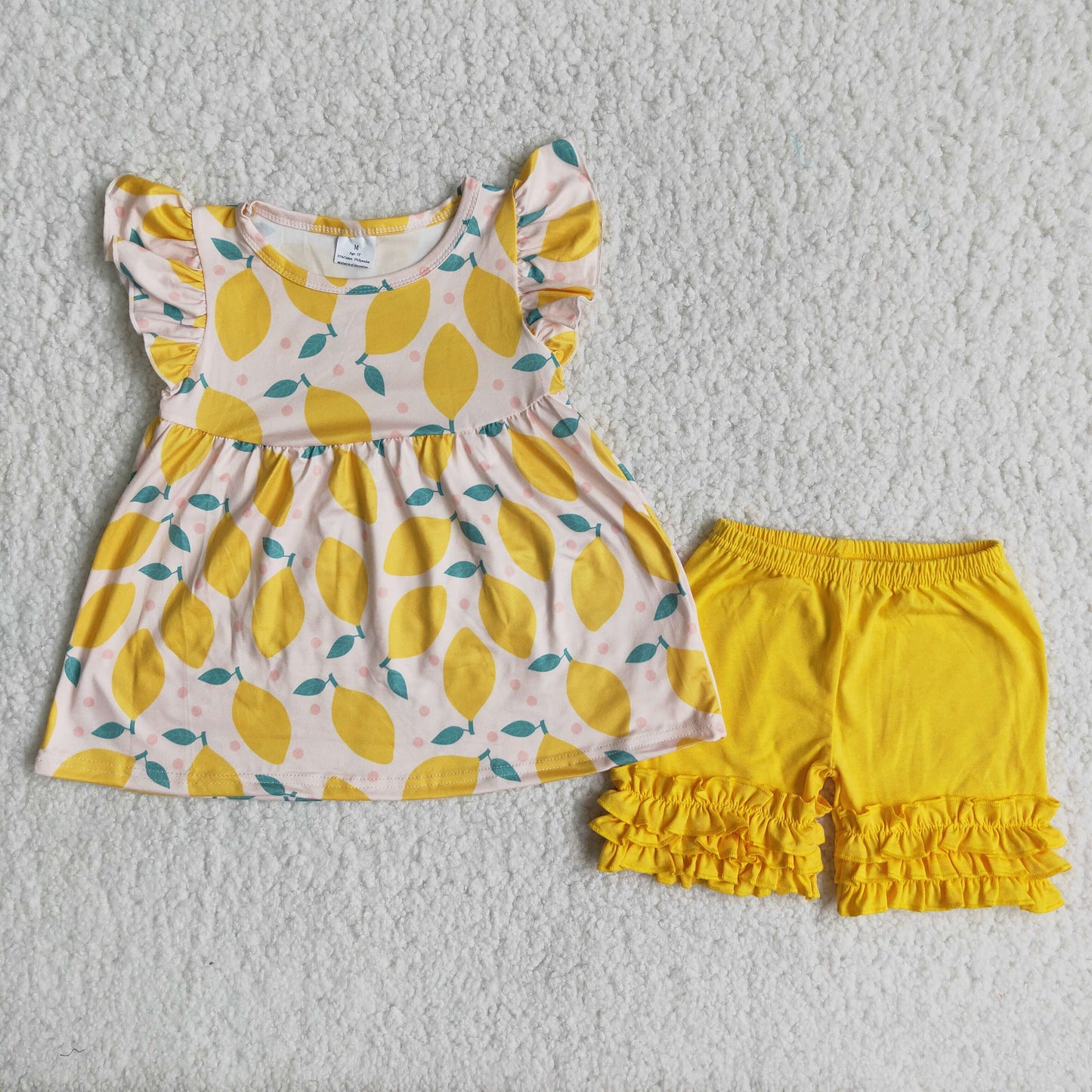 girls lemon print short set