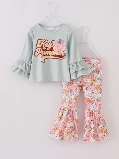 Fall pumpkin bell bottoms set