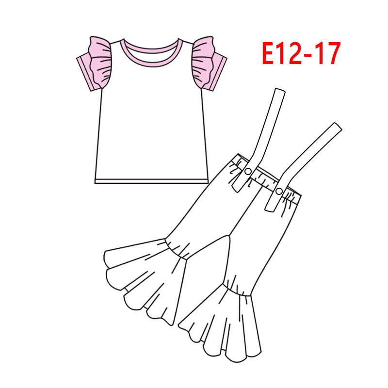 toddle girls short sleeve cartoon top suspender pants outfit E12-17