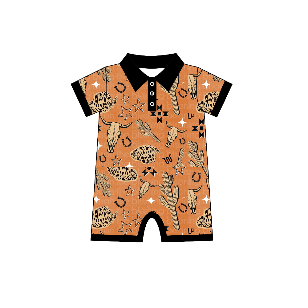 Pre-orde boy hat cow cactus print summer romper, SR0155,Nov 16th