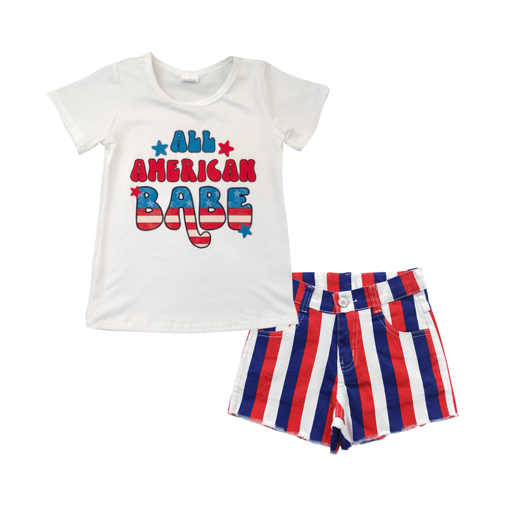 All American babe top denim shorts July 4th outfit baby clothes
