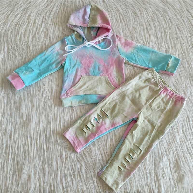 Baby girls blue tie dye hoodie set