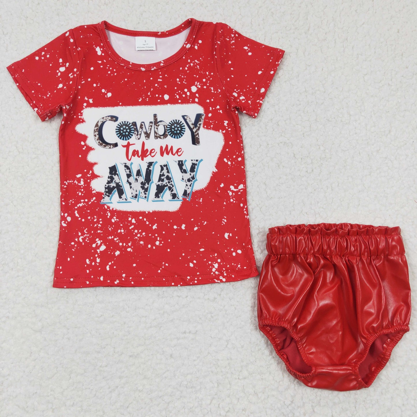 cowboy take me away western top red p-leather bummies set