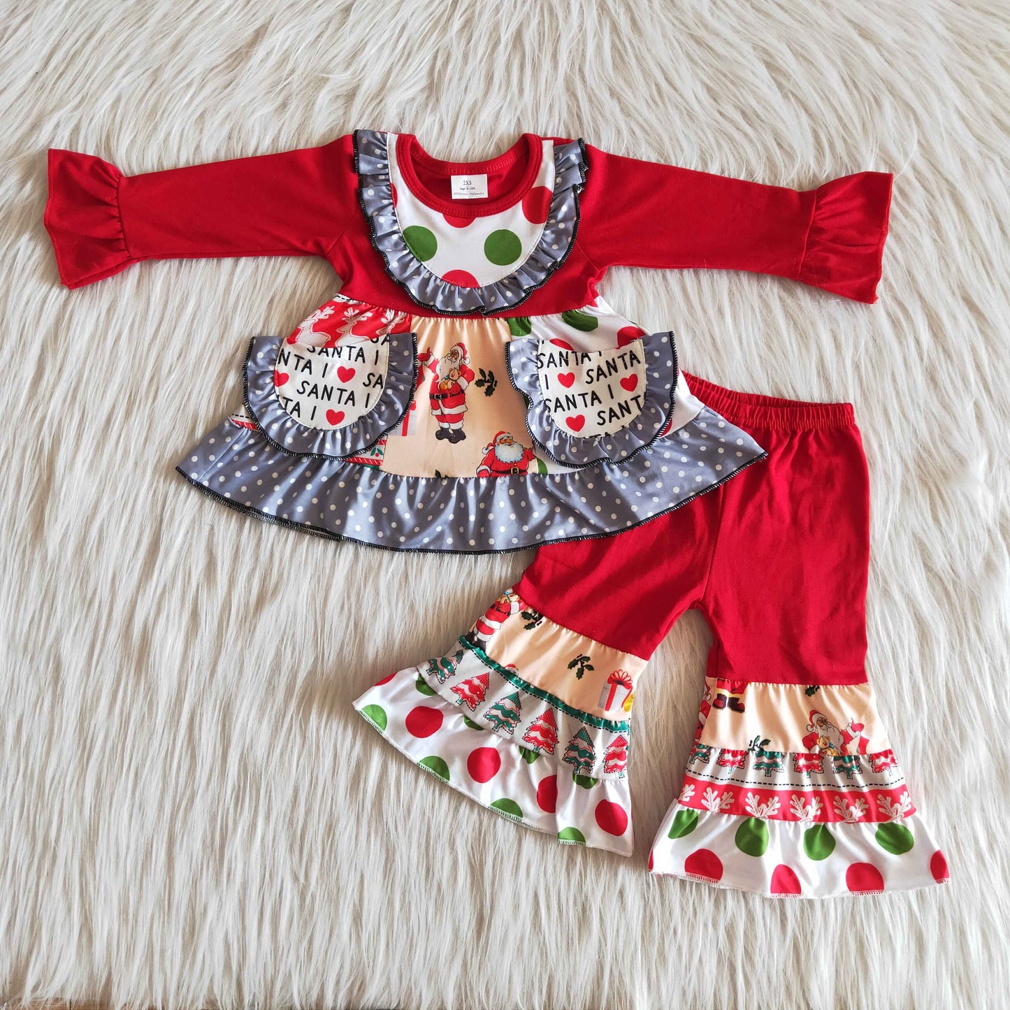 Toddle girls I love Santa Print Long Sleeve Tunic Top Ruffle Pants Christmas Outfit