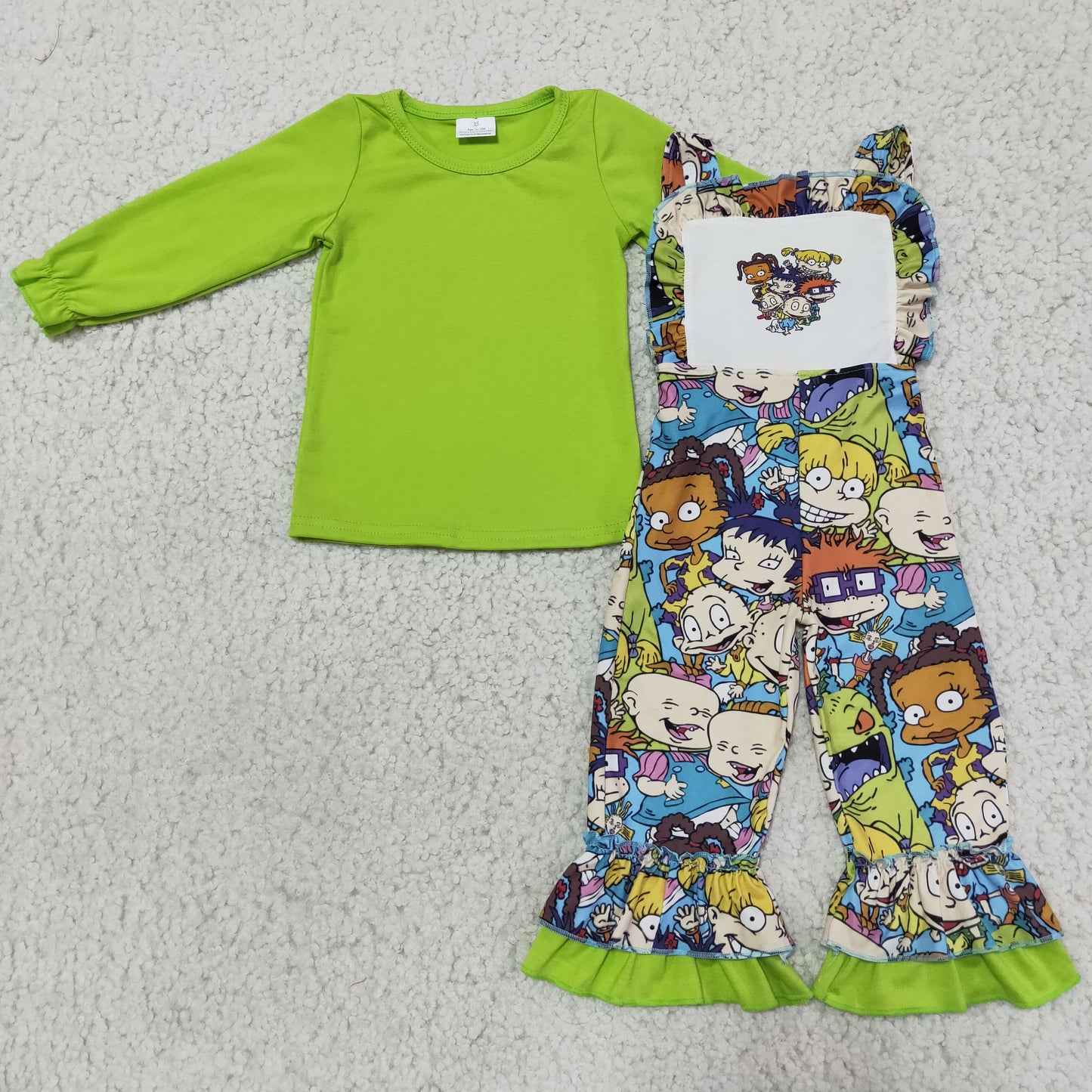 Baby girls long sleeve cartoon top suspender pants outfit