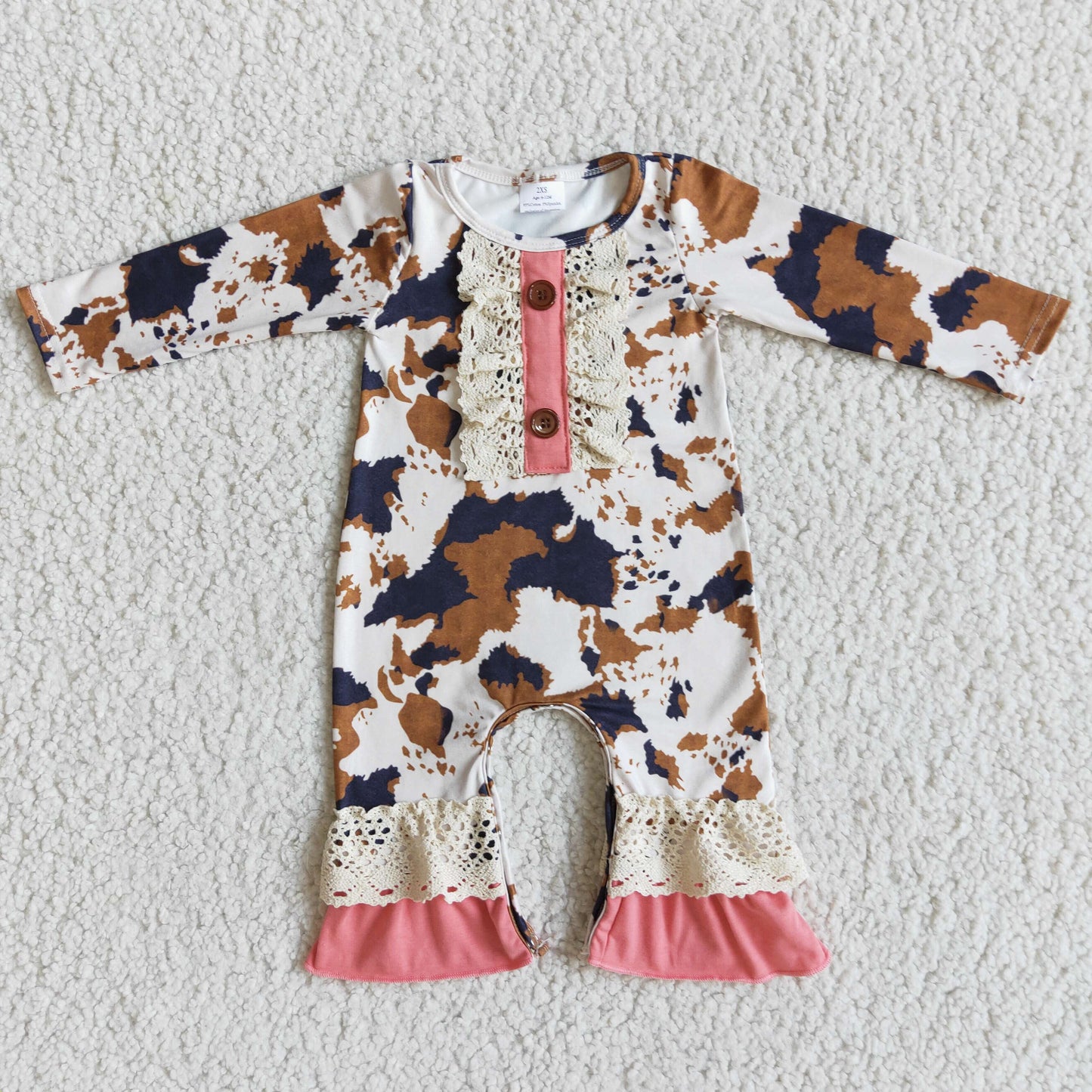 baby girls long sleeve cow print romper