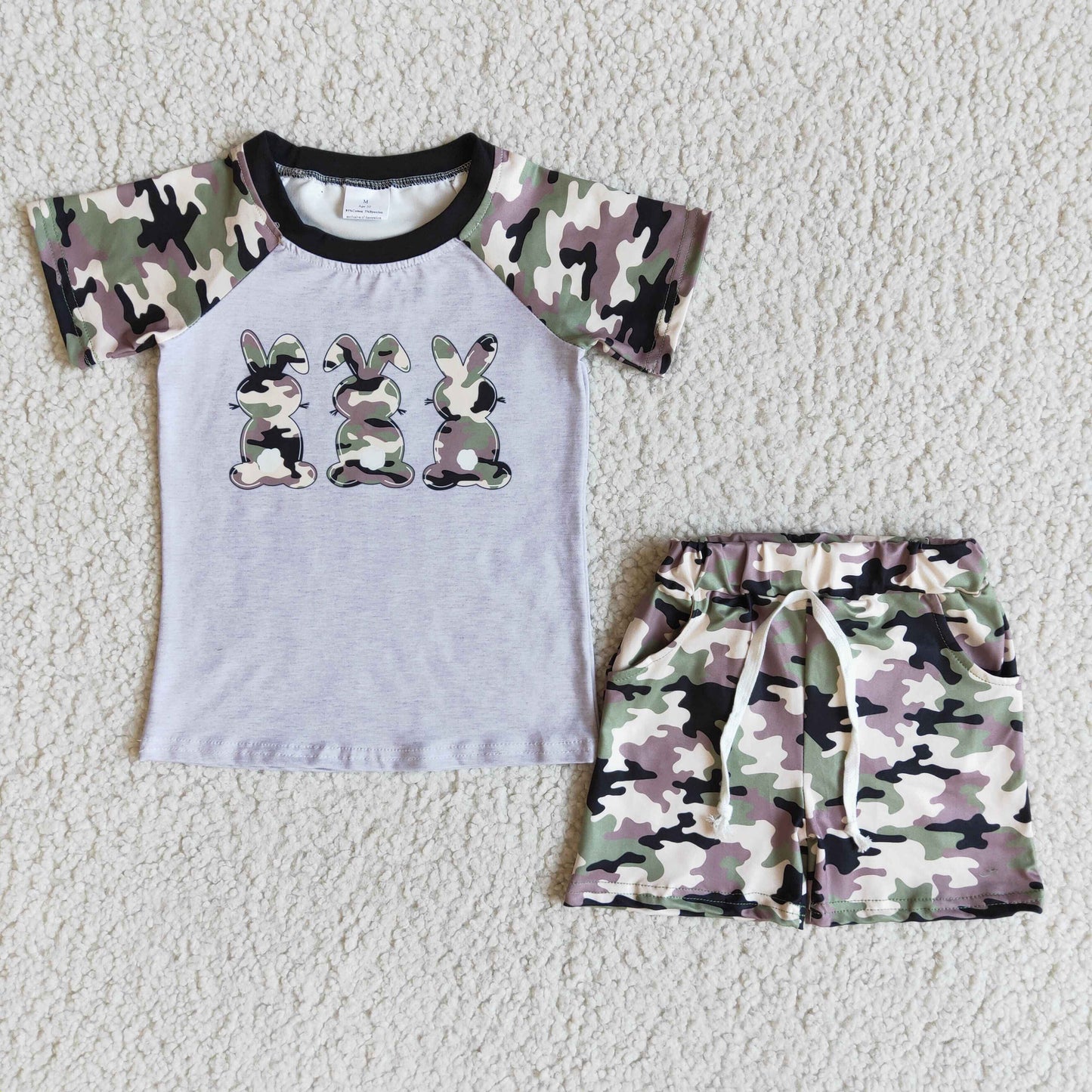boys camo print rabbit short set