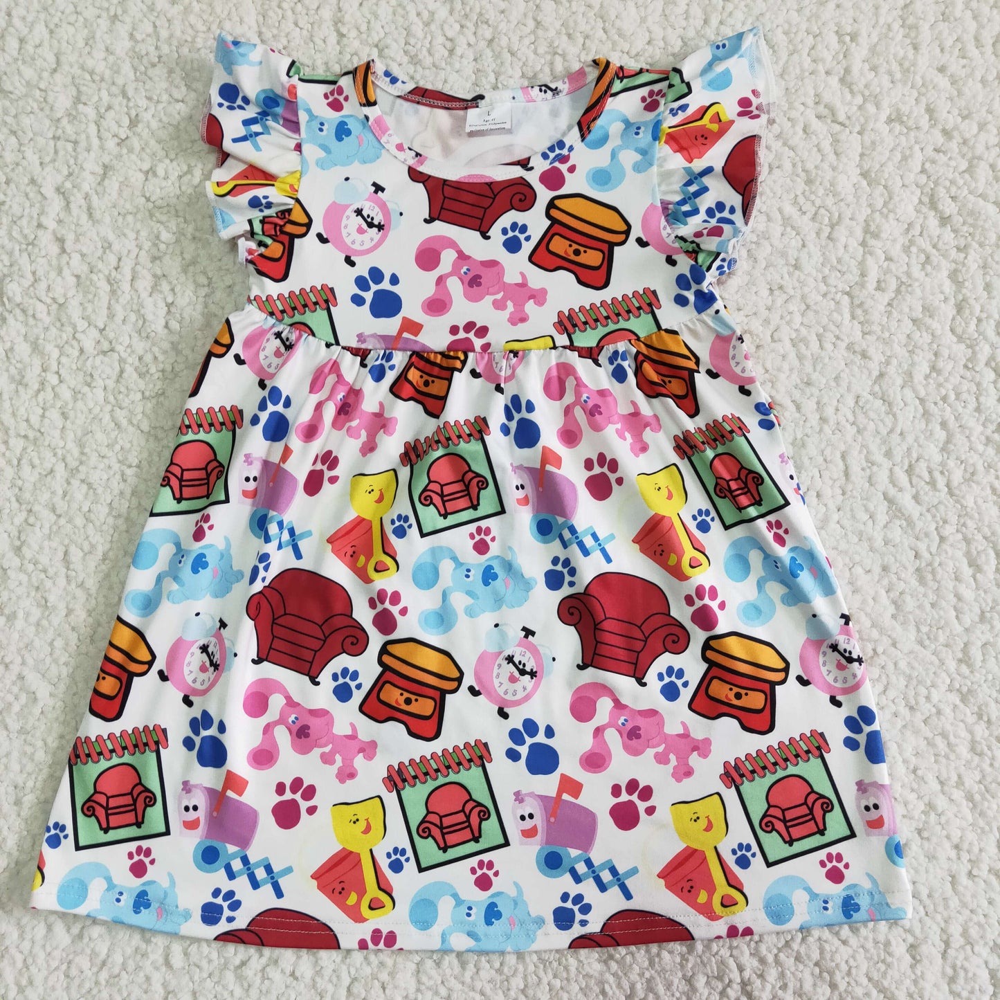 girls cartoon flutter sleeve dress