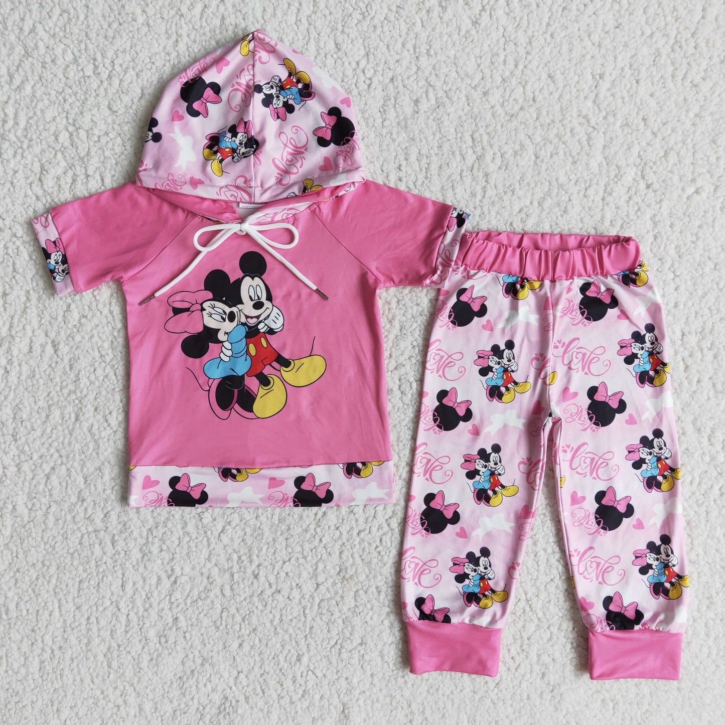 girls cartoon short sleeve hoodie set