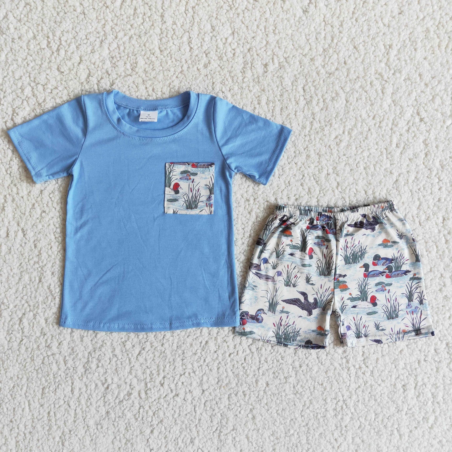 boys summer duck print short sleeve outfit