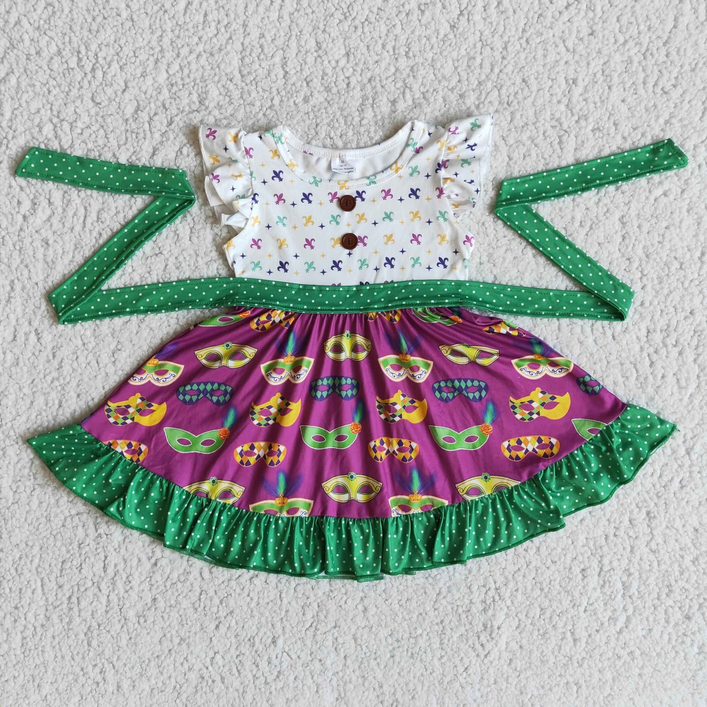 Mardi gras flutter sleeve dress