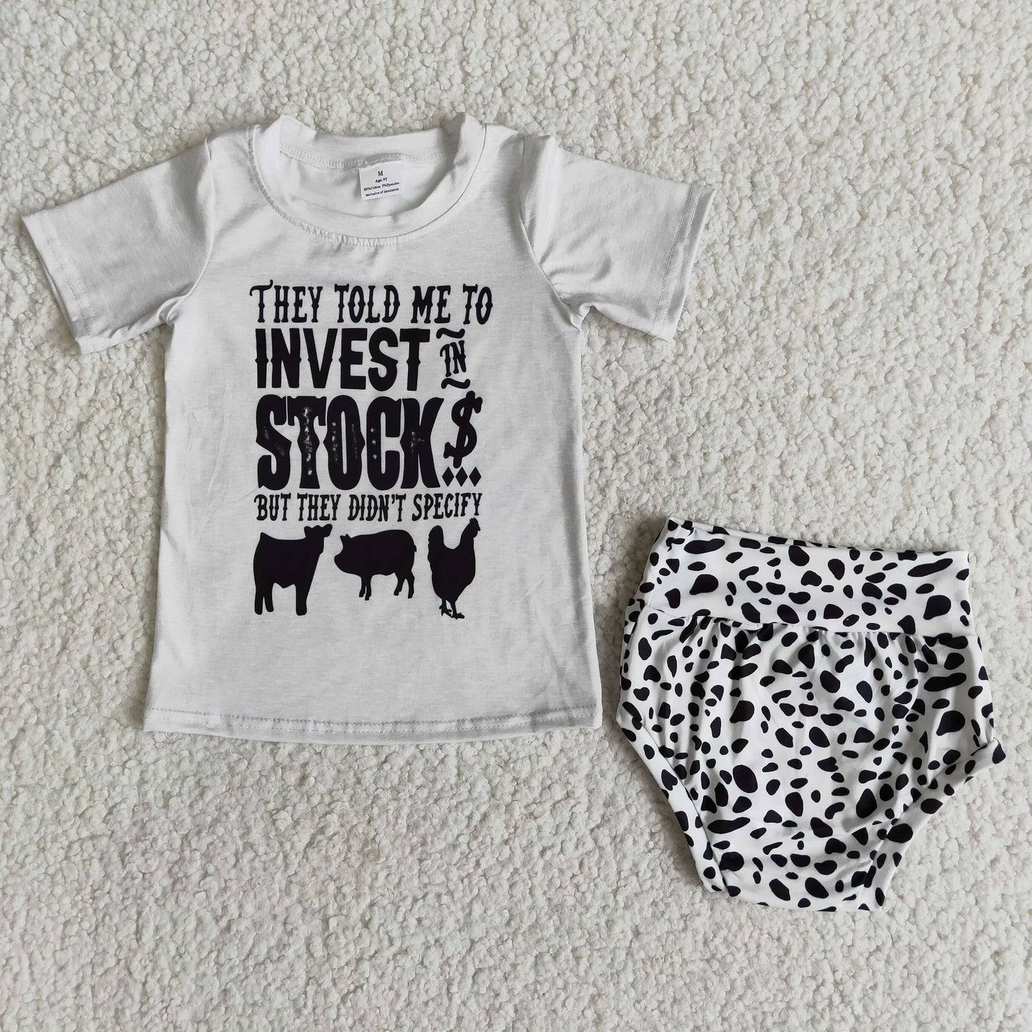 little girls cow print bummie set