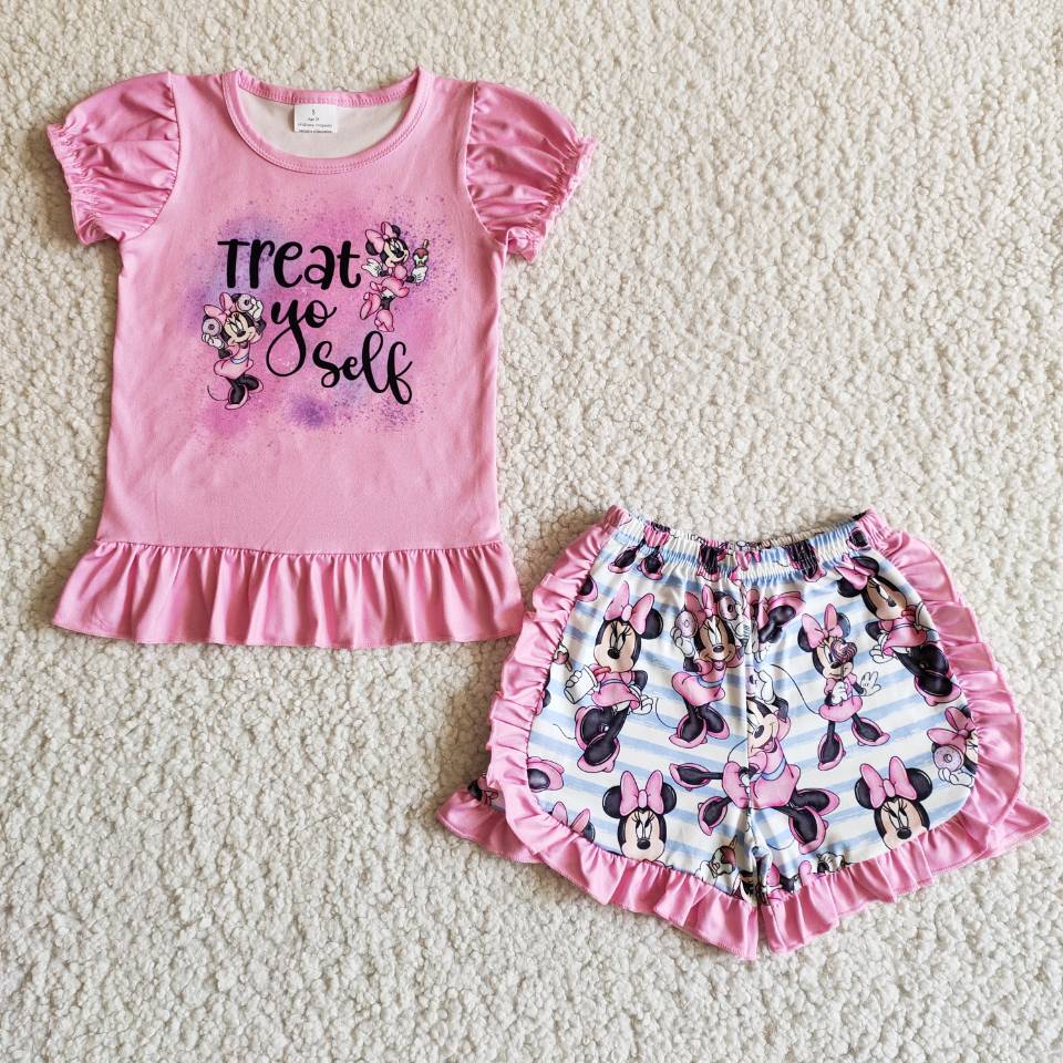 baby girls cartoon print summer shorts set
