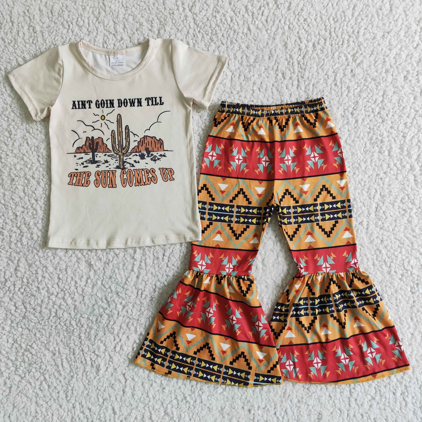 New arrival kids girls cactus design summer bell bottom pants set B14-28