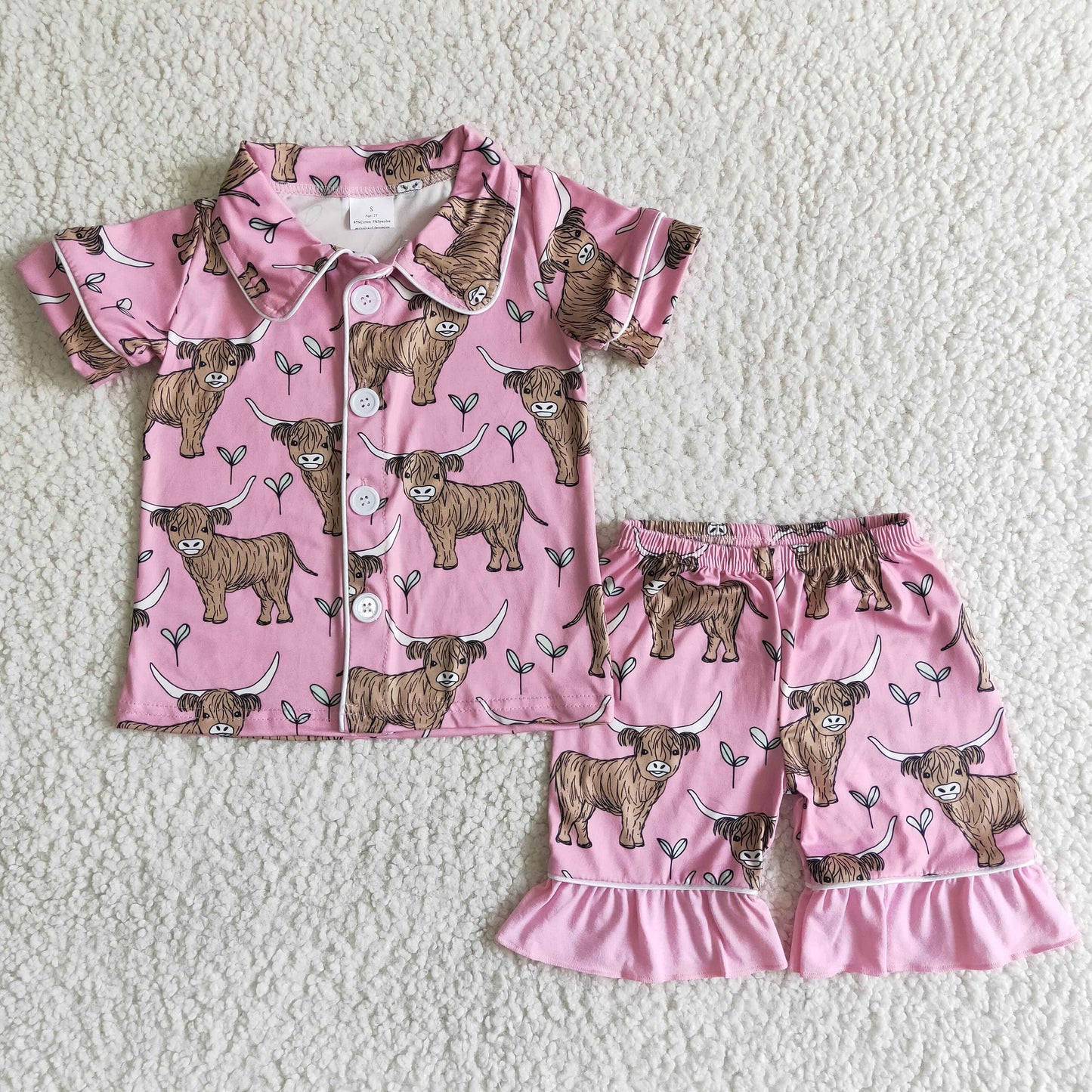 Baby girls Highland cows short sleeve pajama set B11-28