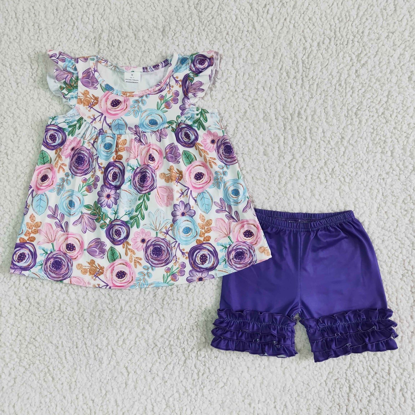 baby girls floral top purple solid cotton shorts summer outfit B17-27