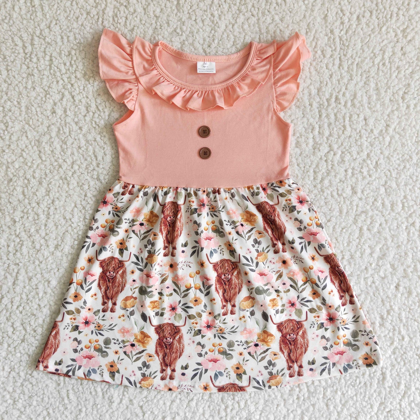 baby girls short sleeve Highland cows print dress B13-30