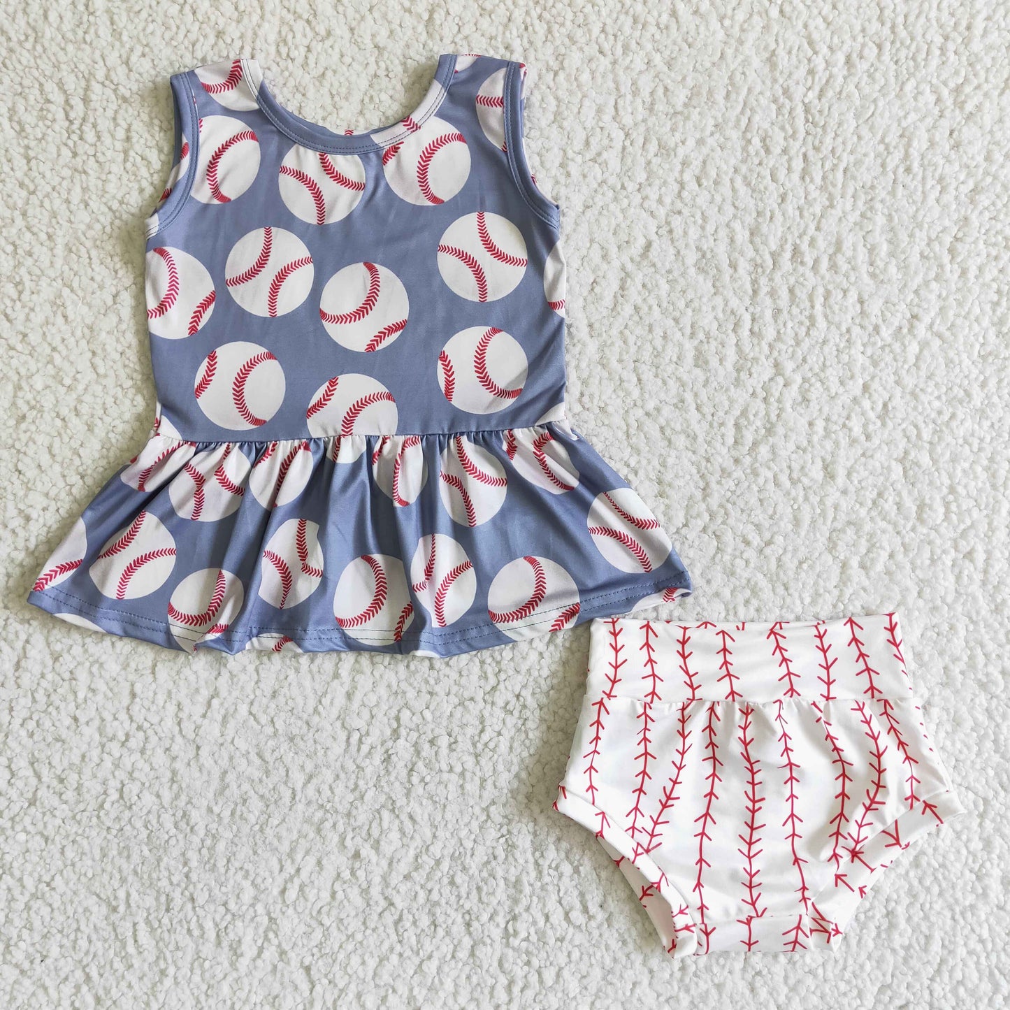 Baby girls baseball print summer bummie set GBO0005