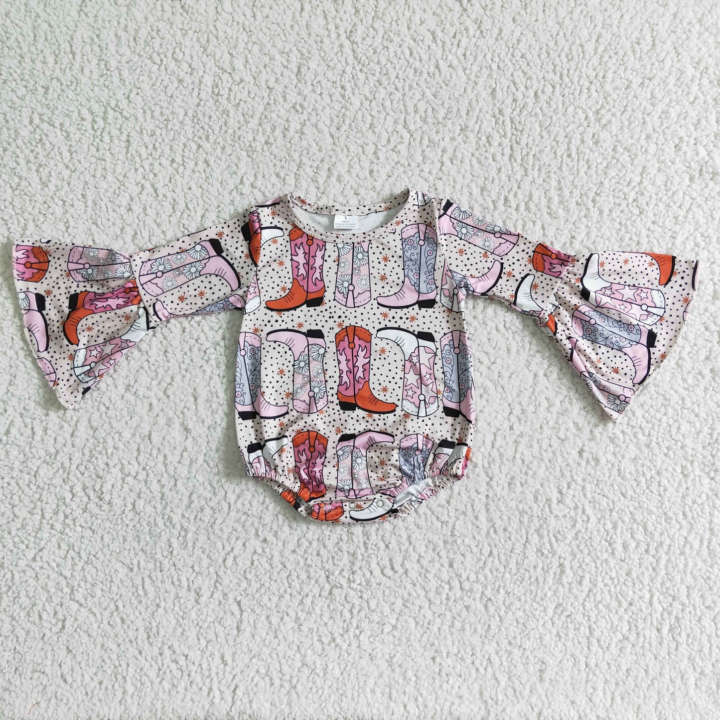 Infant toddle girls boots print long sleeve western romper