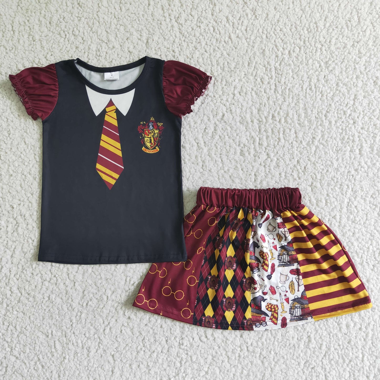 Girls short sleeve halloween skirt outfit