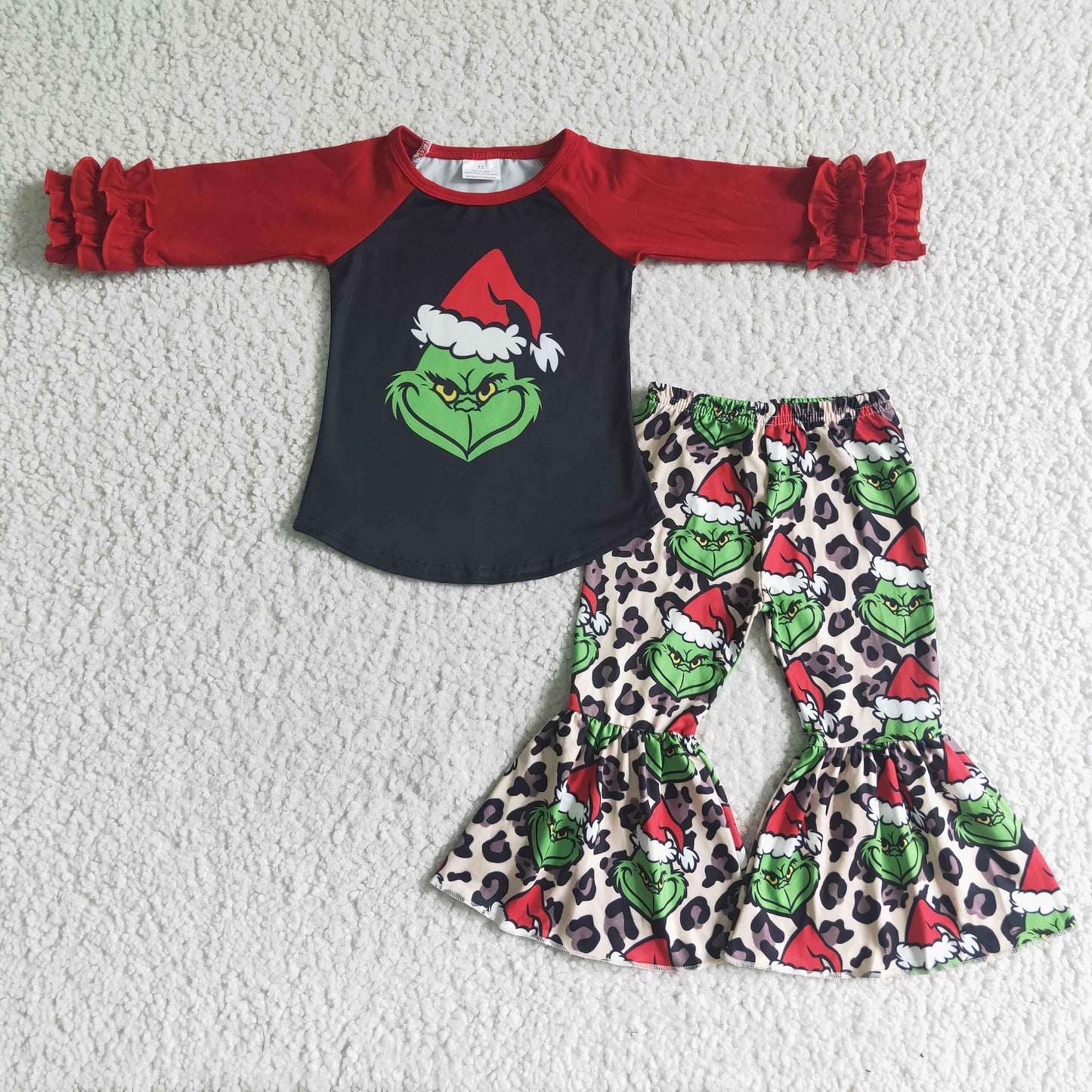 Infant baby girls leopard bell pants Christmas outfit