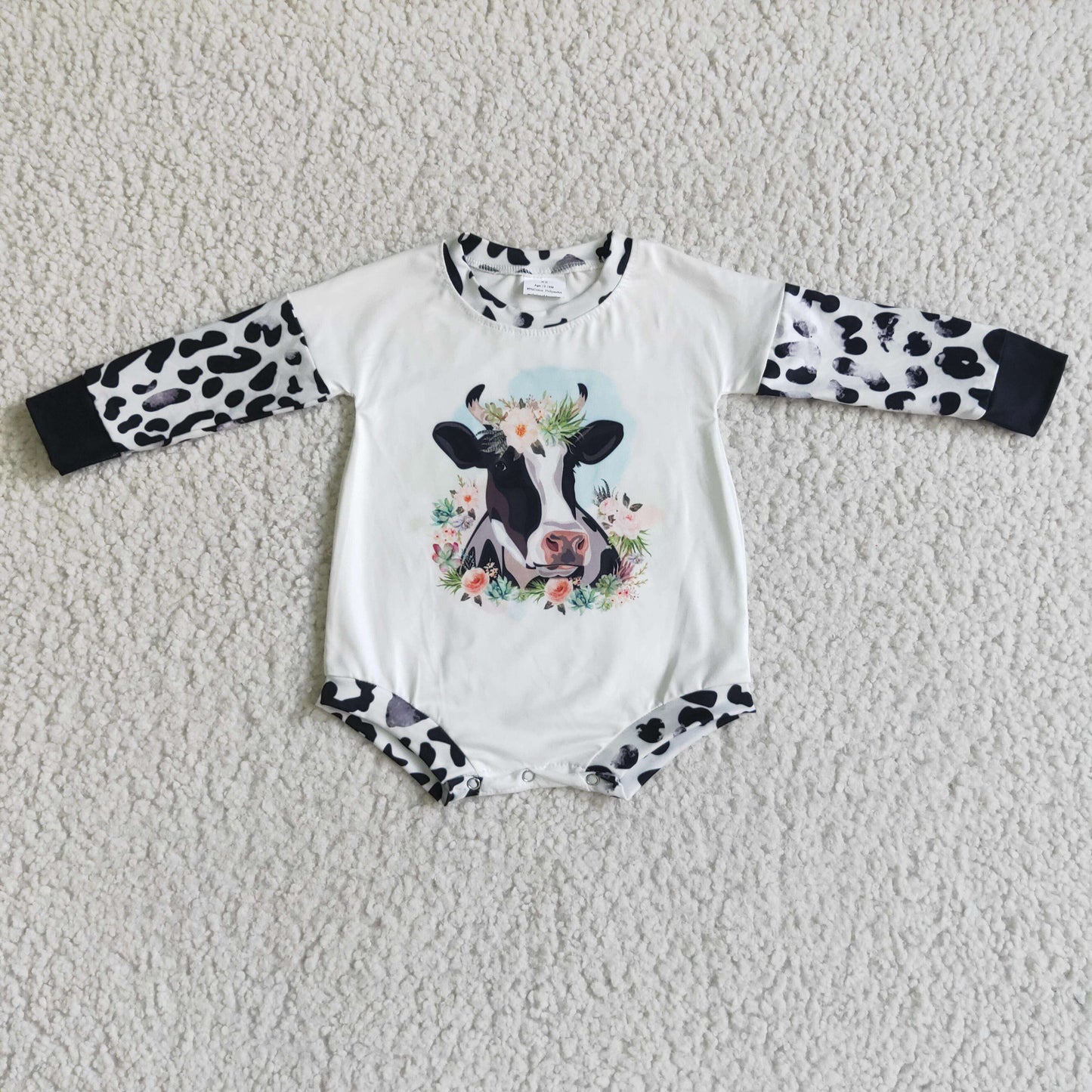 girls farm cow print long sleeve t-shirt romper