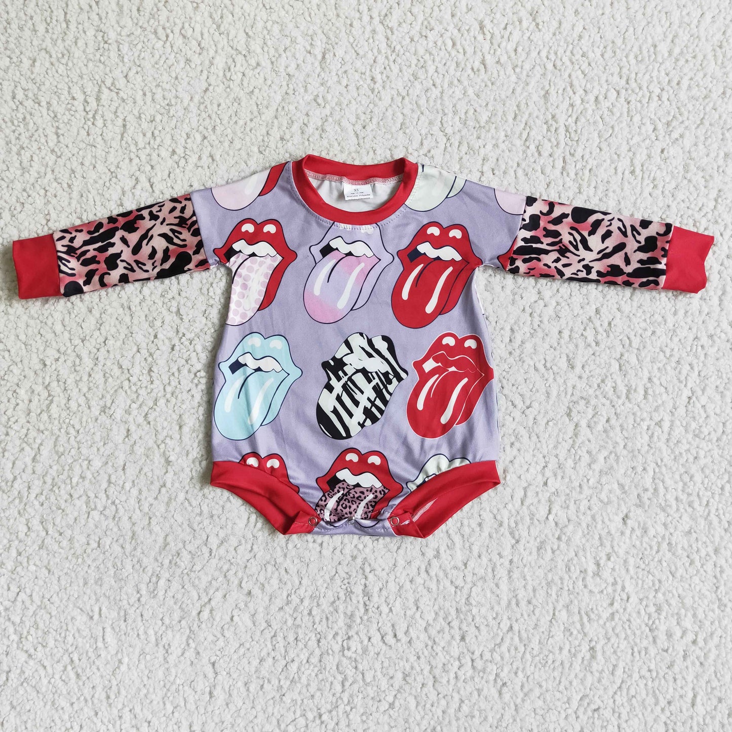 girls long sleeve tongue print t-shirt romper