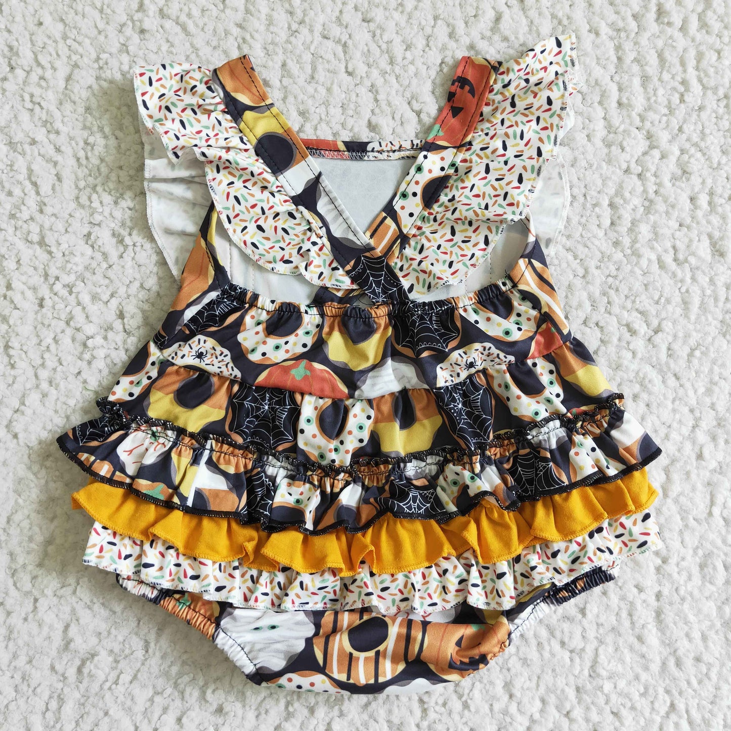 baby girls donut Halloween pumpkin romper