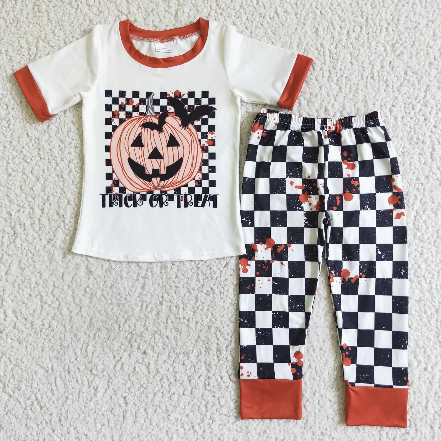 boy short sleeve Halloween pumpkin jogger set