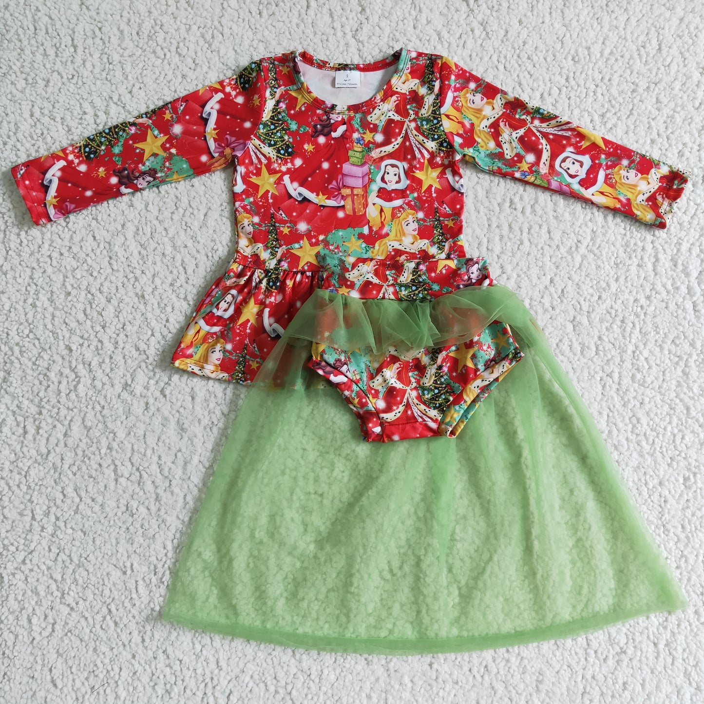 baby girls long sleeve Christmas tulle outfit