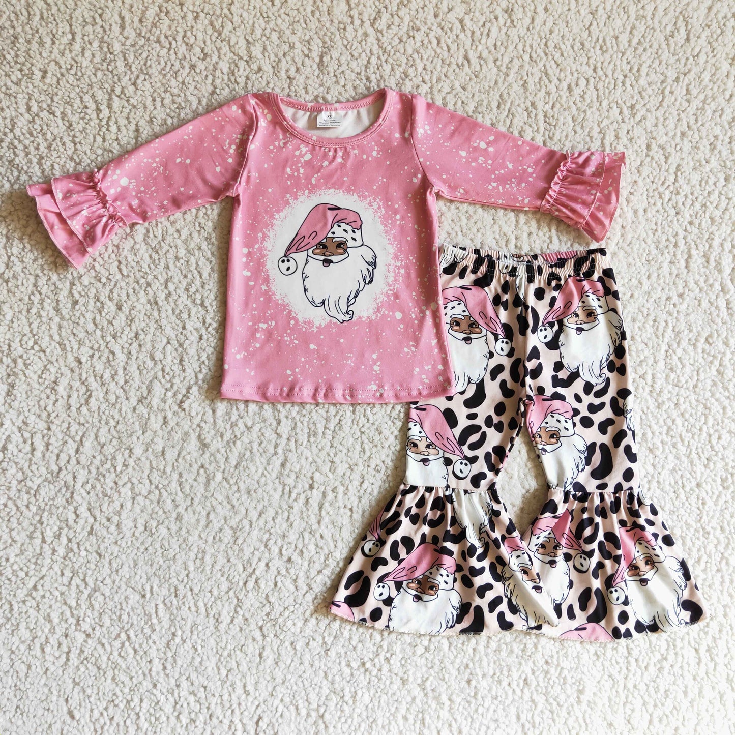 girls pink long sleeve santa claus top leopard pants outfit