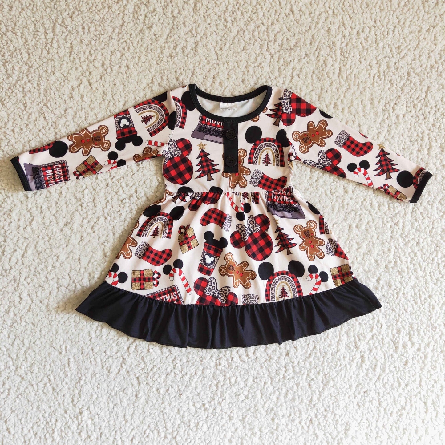 girls long sleeve cartoon Christmas dress