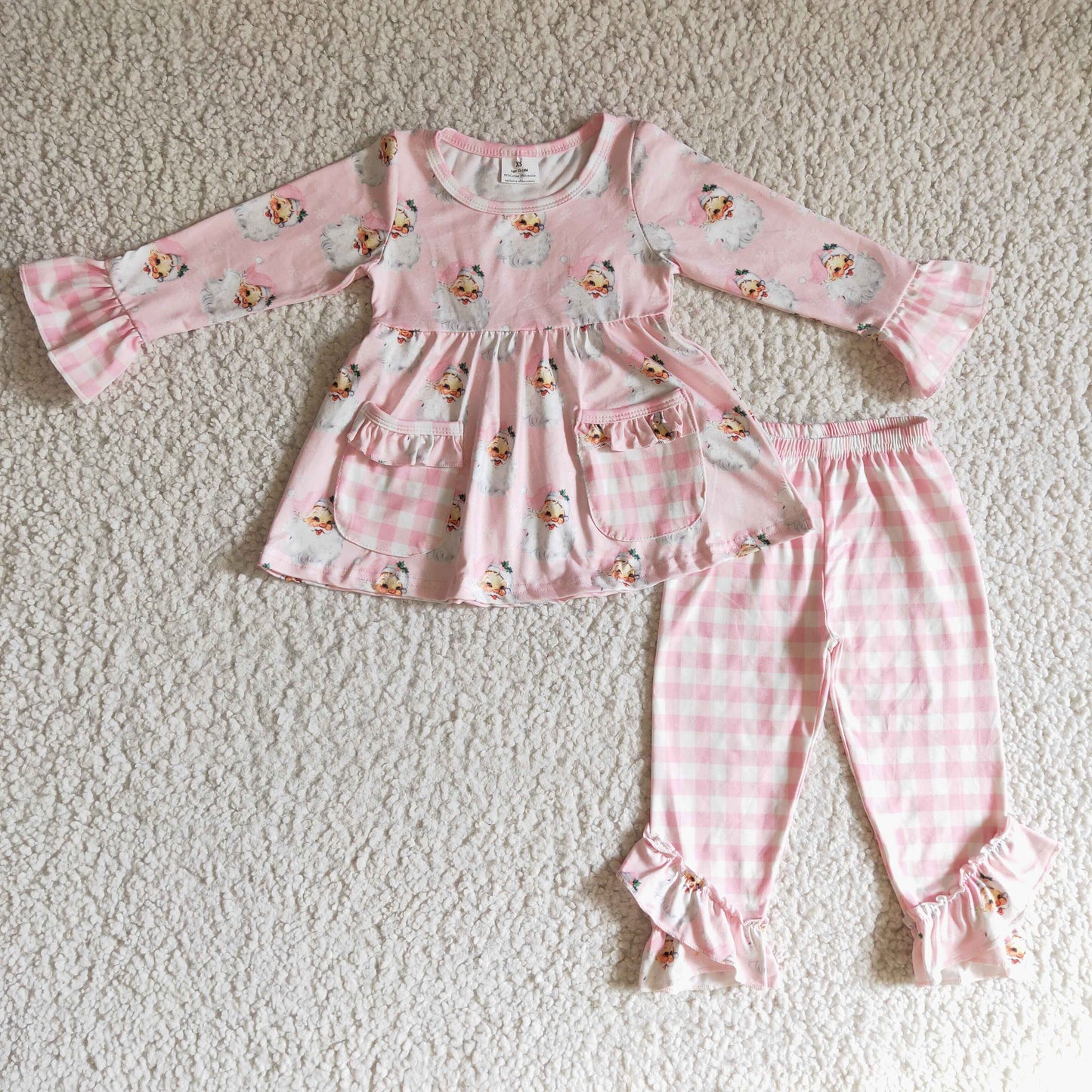 girls pink Santa Claus tunic top ruffle pants outfit